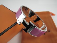 Hermes Peach Enamel Clic H Bracelet Narrow Width (18mm) In Silver